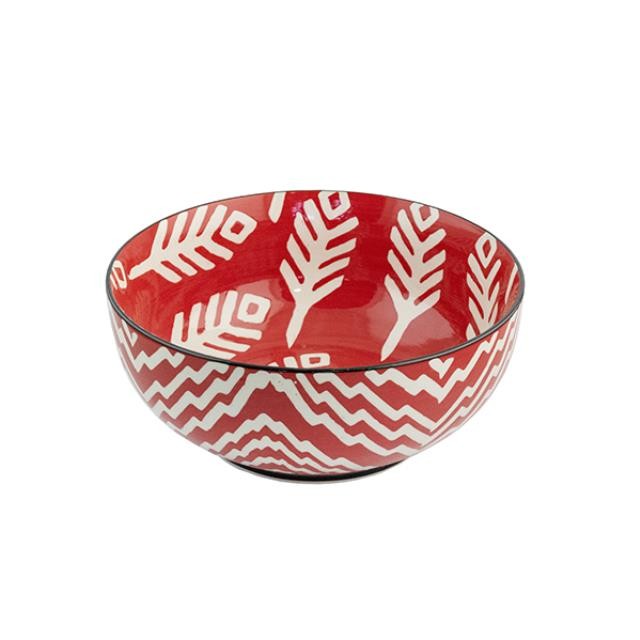 BOWL-Red W/White Tribal Inspired Design