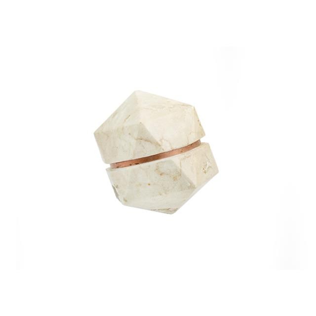 PAPERWEIGHT-Facated Beige Marble w/Copper Band