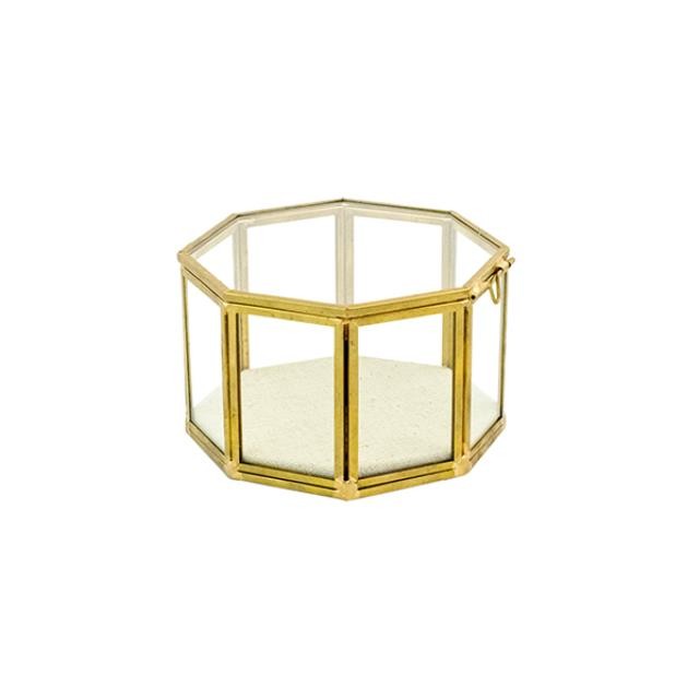BOX-w/Lid-Brass/Glass Octagon