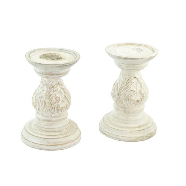 CANDLE HOLDER-White Wash Acanthus Leaf Motif