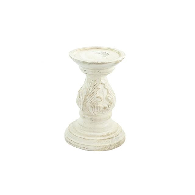 CANDLE HOLDER-White Wash Acanthus Leaf Motif