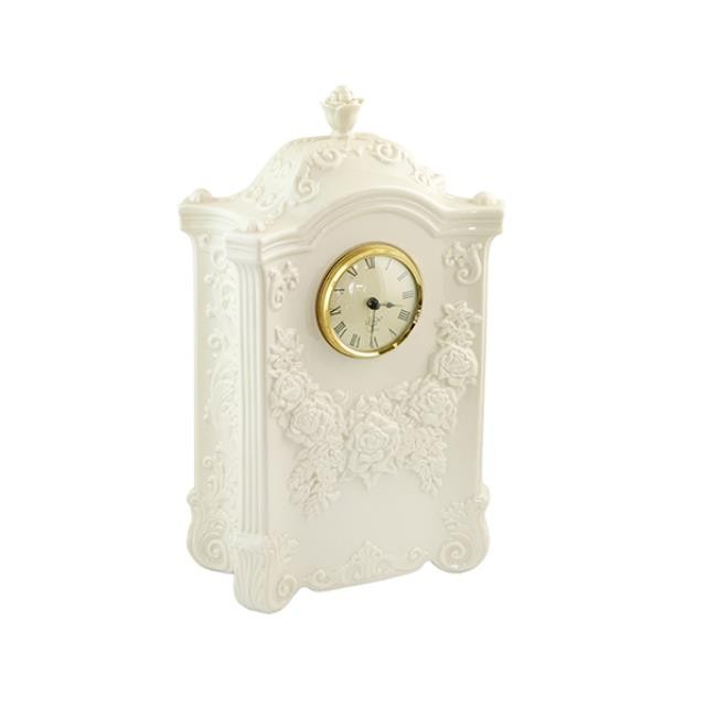 CLOCK-Lenox White w/Flowers Mantle Clock