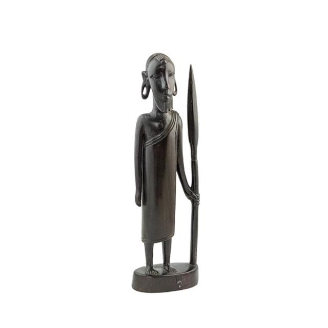 SCULPTURE-Handcarved African Male w/Spear