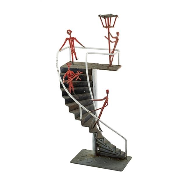 SCULPTURE-Grey Spiral Stairs w/Red People