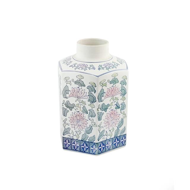 VASE-Hexagon Ceramic w/Floral Prints