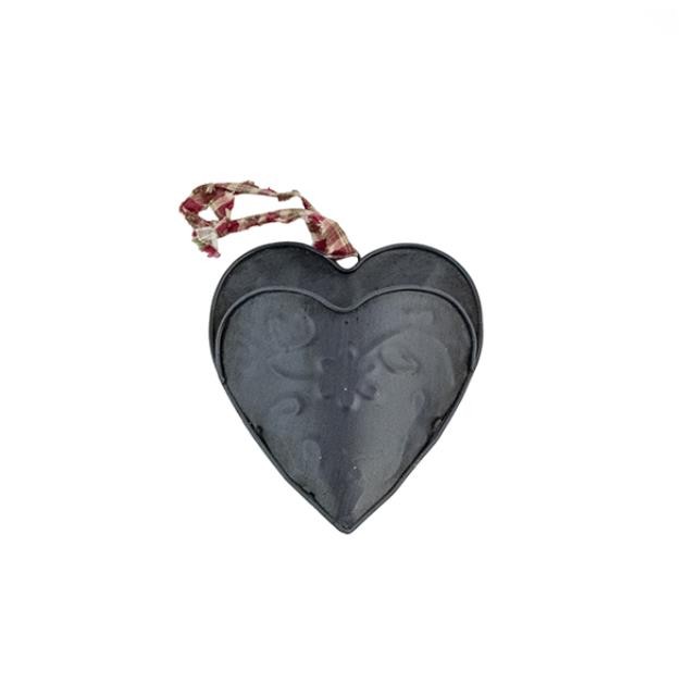 ORNAMENT-Black Tin Heart w/Pocket