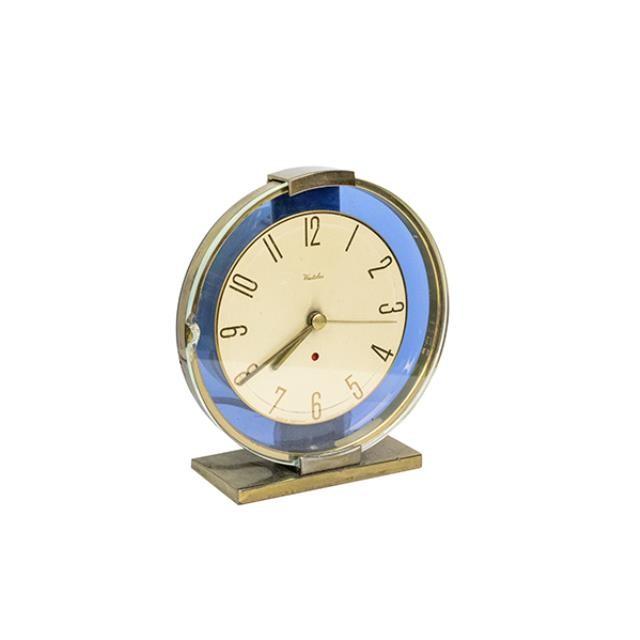 CLOCK-Vintage Blue Westclox W/Brass Base