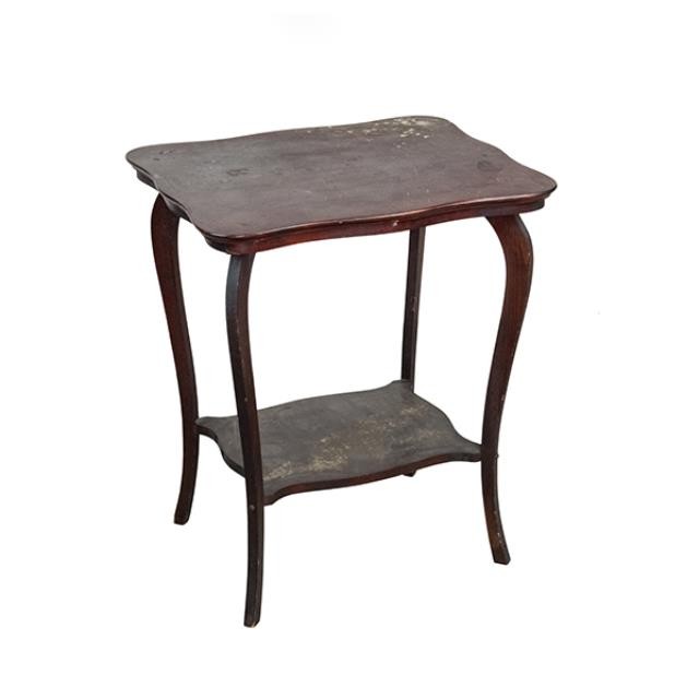 SIDE TABLE-Scalloped Rectangular Mahogany w/Shelf at Bottom