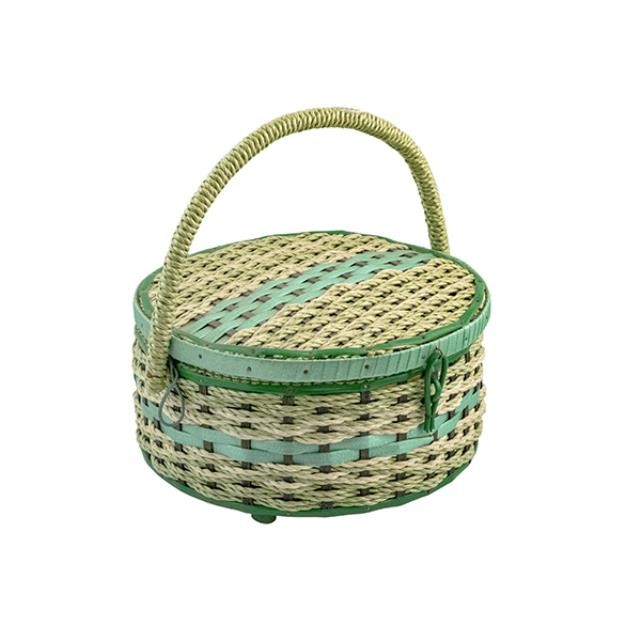 SEWING BASKET-Vintage Blue/Green Wicker w/(1)Handle