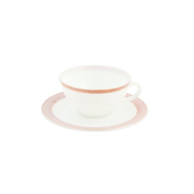 CUP & SAUCER-Vintage Coral Band w/Gold Trim