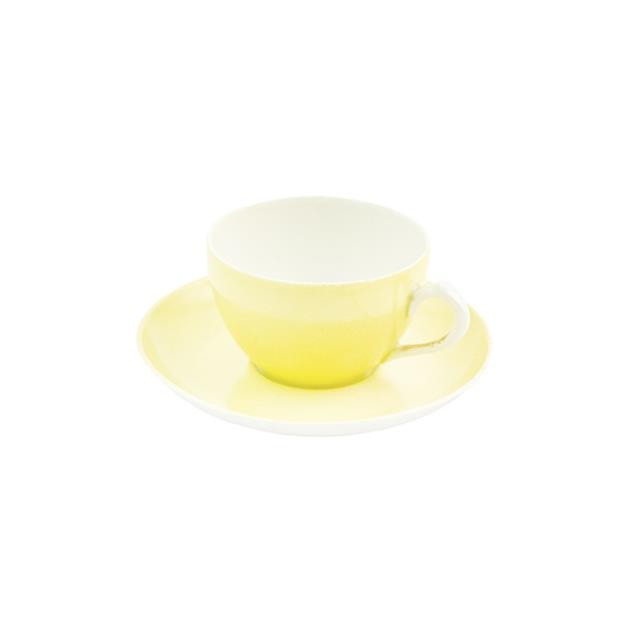 CUP & SAUCER-Pale Yellow w/White Handle