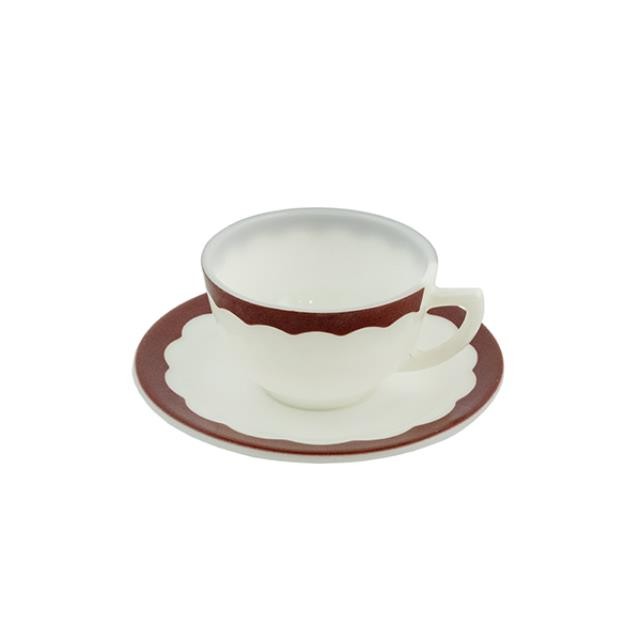 TEACUP-Vintage Corningware White Milk Glass w/Red Scallops