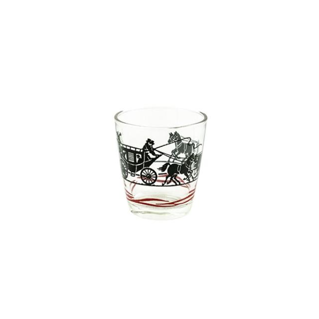 GLASS CUP-Horse & Buggy w/Red Line at Bottom