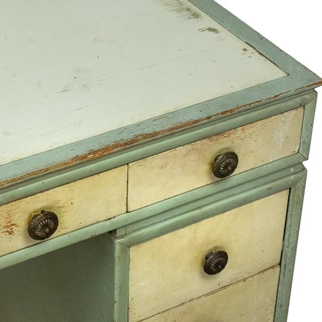 DESK-Vintage Teal w/9 Beige Drawers