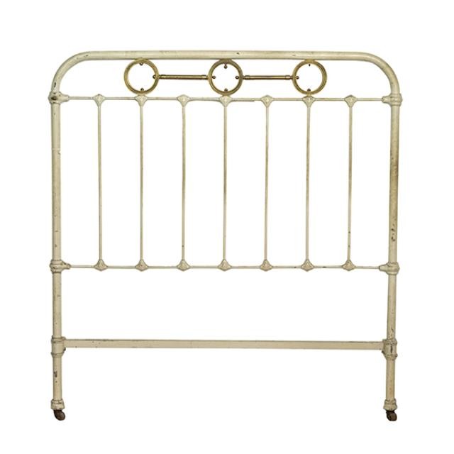 BED FRAME-3/4 White Painted Metal w/Brass Circles