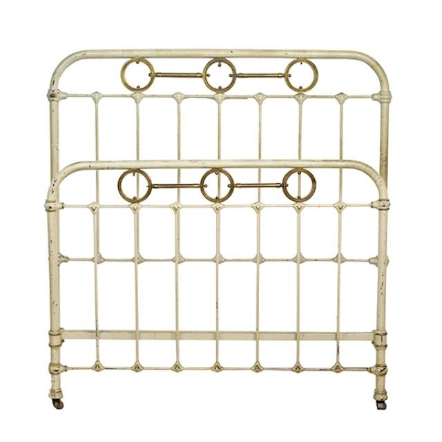 BED FRAME-3/4 White Painted Metal w/Brass Circles