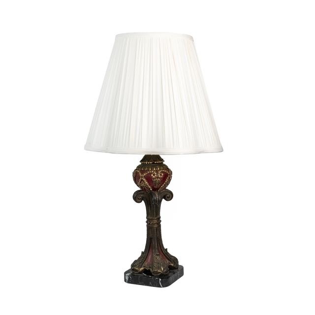 TABLE LAMP-Bronze Resin w/Red&Gold Detailing-Marble Base