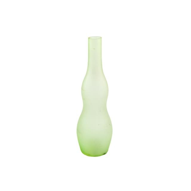 VASE-Frosted Green Glass W/Narrow Neck