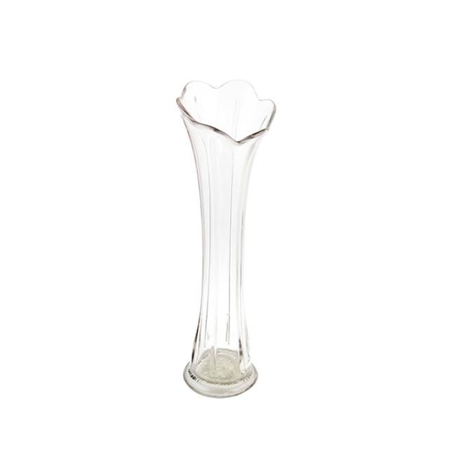 VASE-Tall Clear Glass W/Scalloped Edge