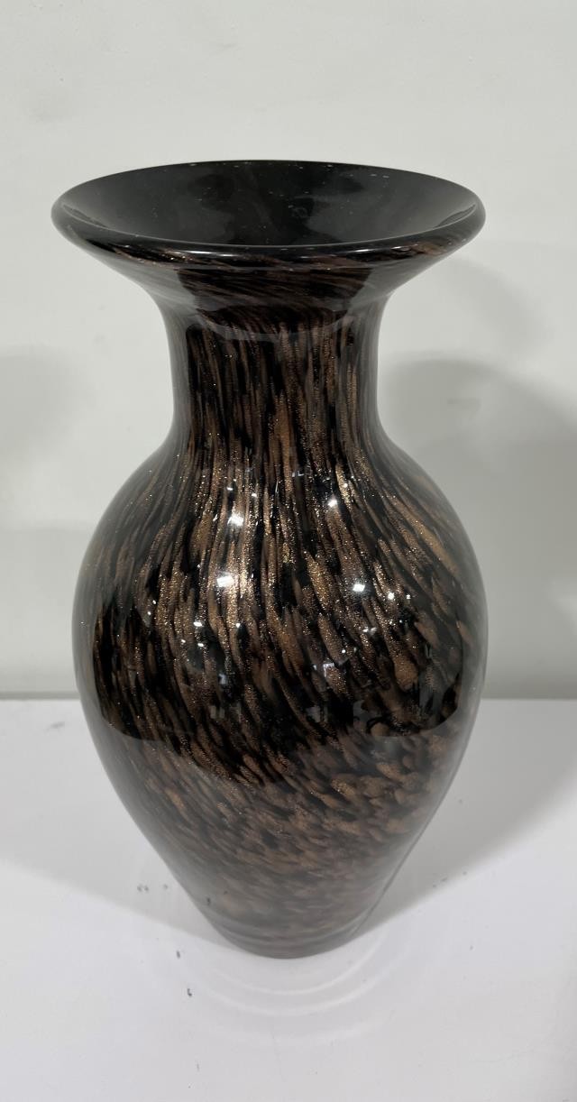 VASE-Black Glass W/Gold Speckles