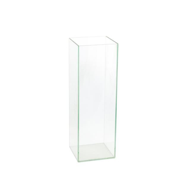 VASE-Tall Square Clear Glass W/ Green Hue