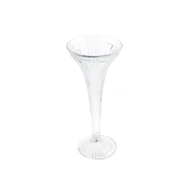VASE-Clear Ribbed Trumpet W/Ped Base
