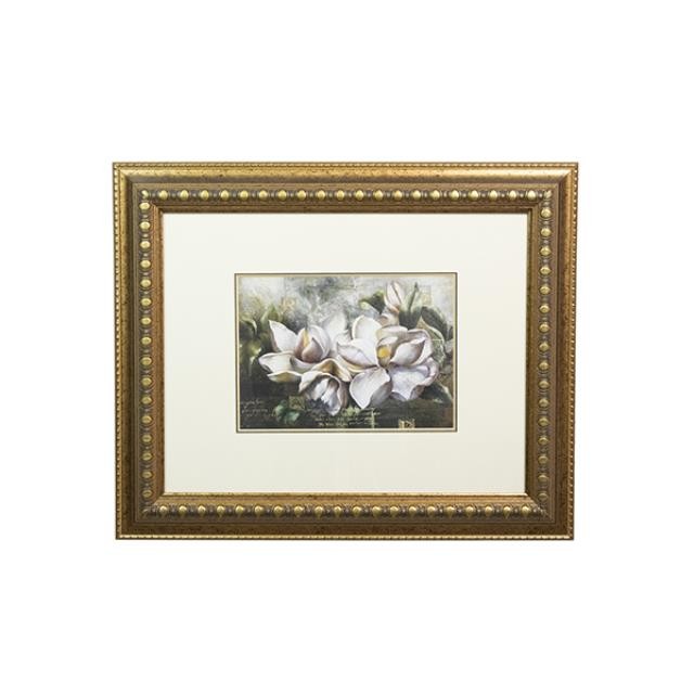FLORAL PRINT-(2) Gardenias in Gold Frame W/Creme  Mat