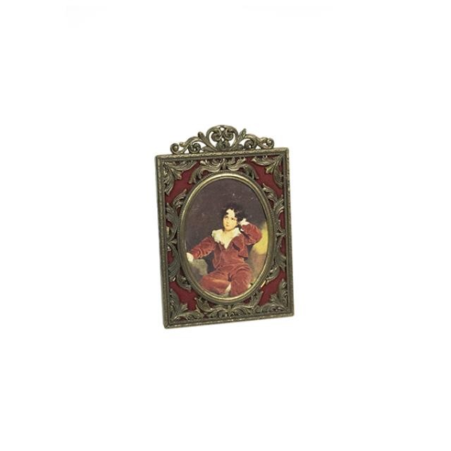 PICTURE FRAME-Brass Filigree w/Red Back