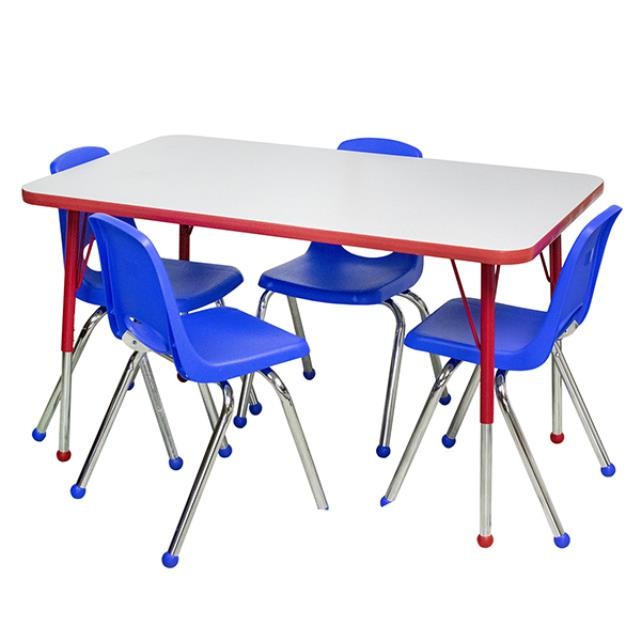 TABLE-Kids-School Table-White Laminate w/Red Corners