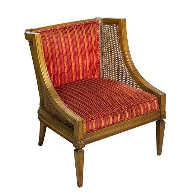 CHAIR-Occasional-Striped Velvet w/Cane Side Wings