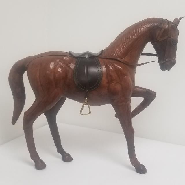 HORSE FIGURE-Carved of Wood & Covered W/Leather