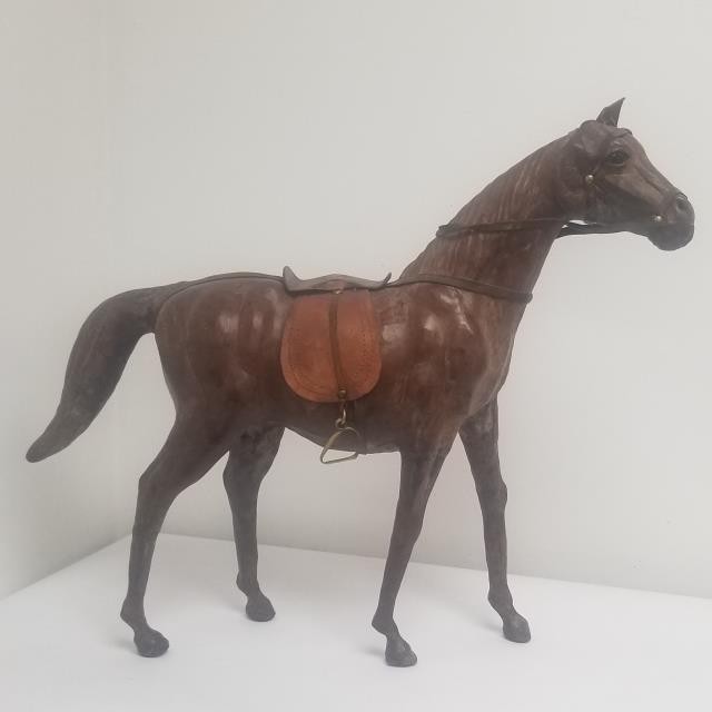 HORSE FIGURE-Carved of Wood & Wrapped in Leather