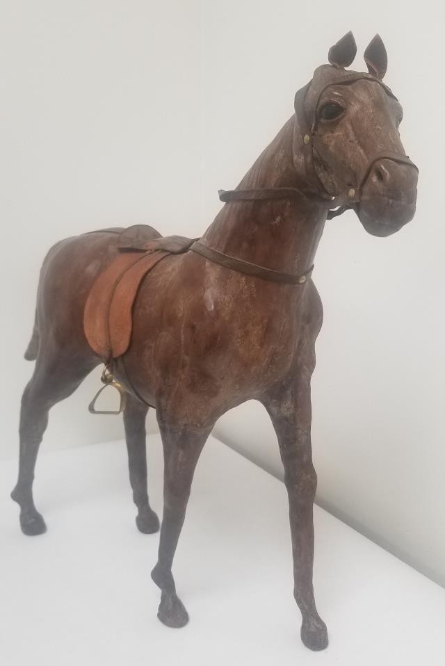 HORSE FIGURE-Carved of Wood & Wrapped in Leather