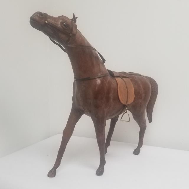 HORSE FIGURE-Wood Carved & Covered in Leather