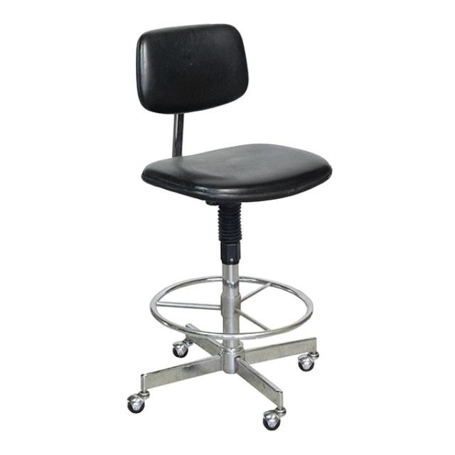 STOOL-Drafting-Black Vinyl Chrome Base W/Foot Rest & Casters