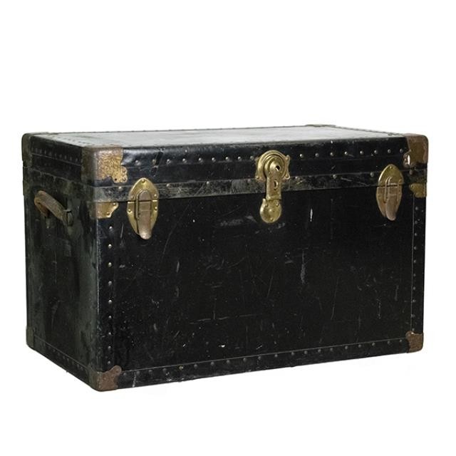 VINTAGE TRUNK-Distressed Black W/Brass Elements