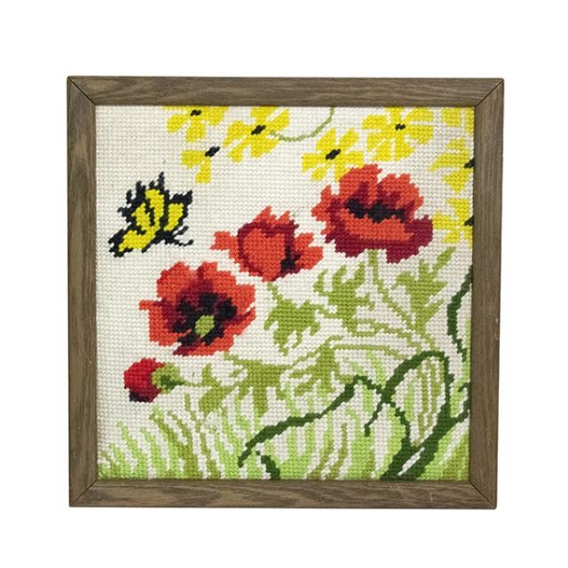 FRAMED NEEDLE POINT-(4) Poppies  & (1) Butterfly