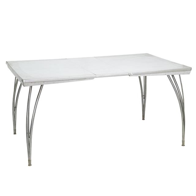 KITCHEN TABLE-White Laminate & Chrome Legs W/Leaf