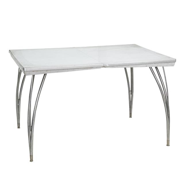 KITCHEN TABLE-White Laminate & Chrome Legs W/Leaf