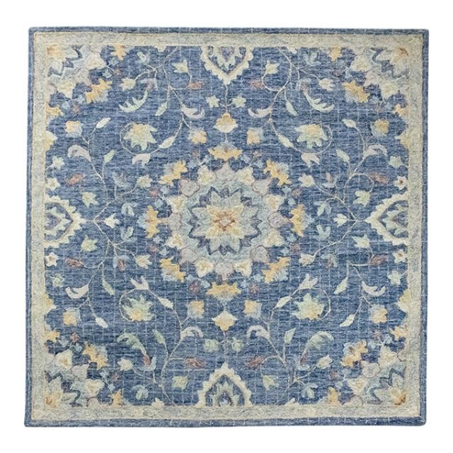 Rug (6'SQ) Handmade Navy/Multi Wool Floral Rug