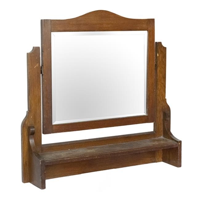 TABLE TOP MIRROR-Vintage Oak W/Built-in Shelf