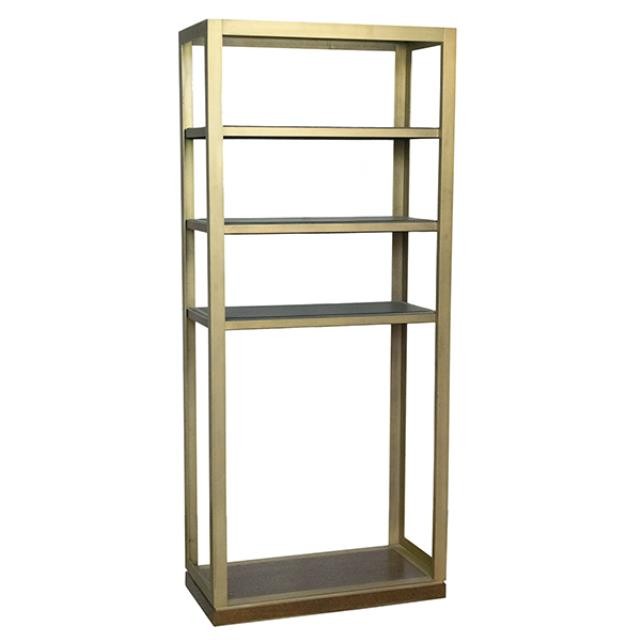 GALLERY BOOKCASE-Brushed Brass W/Green Leather Shelves