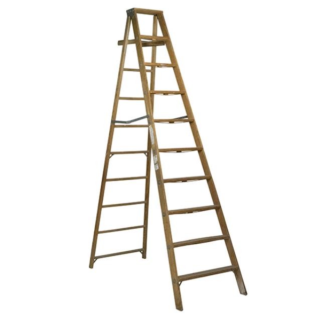 WOODEN "A"FRAME LADDER (111"H) With Paint Shelf