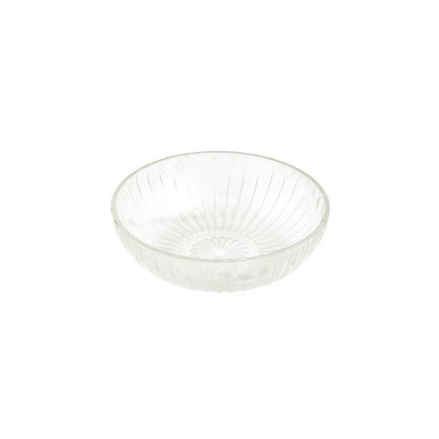 BOWL-Clear Ribbed Bowl w/Flower in Center