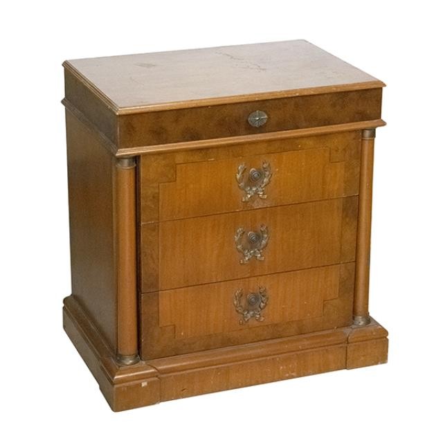 BEIDERMEIER NIGHTSTAND-(3)Drawer W/Brass Laurel Leaf Detail