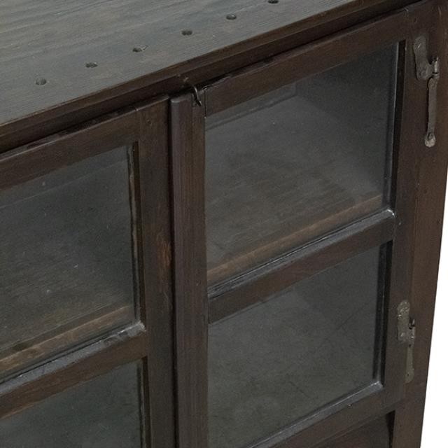 HALF CABINET-Rustic Dark Wood W/(2)Glass Doors & (2)Drawers