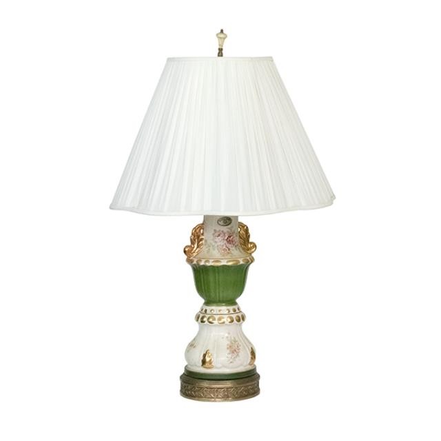 TABLE LAMP-Vintage Green & White W/Gold Accents