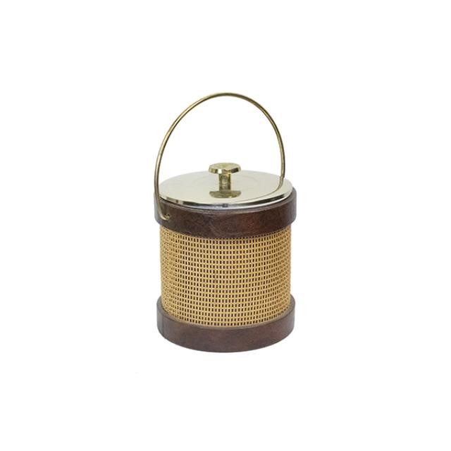 ICE BUCKET-MCM Brown Leather w/Natural Rattan