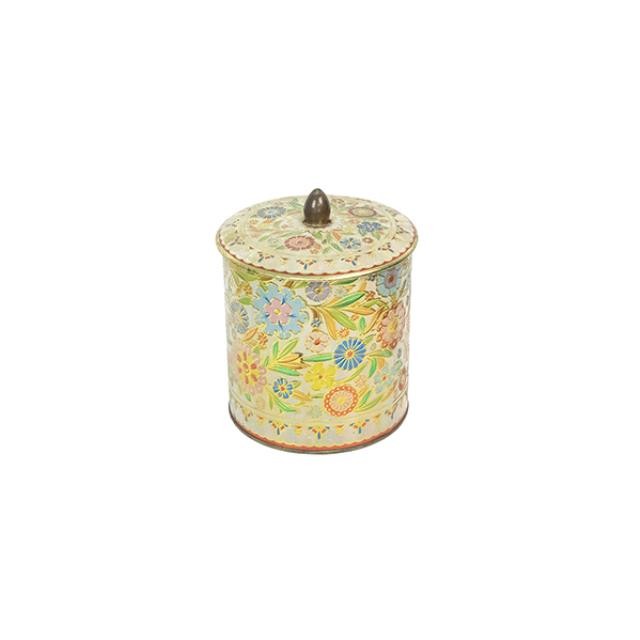 TIN-w/Lid-Vintage Retro White/Floral Colored Canister