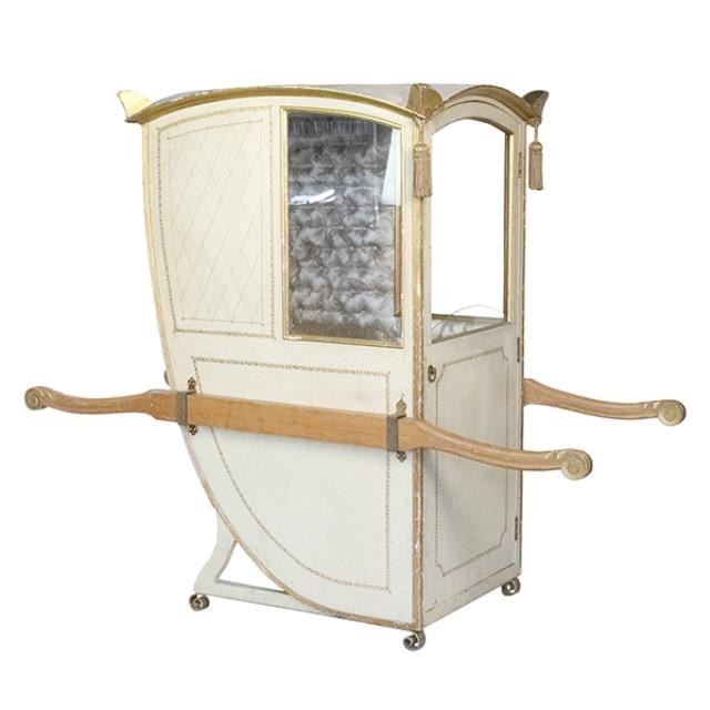 SEDAN CHAIR-Cream W/Gold Detailing & Tufted Interior